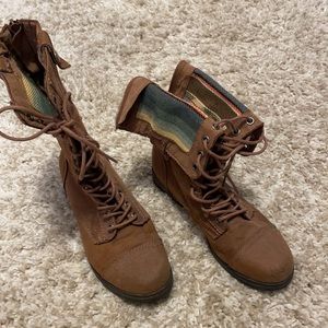 Brown combat boots